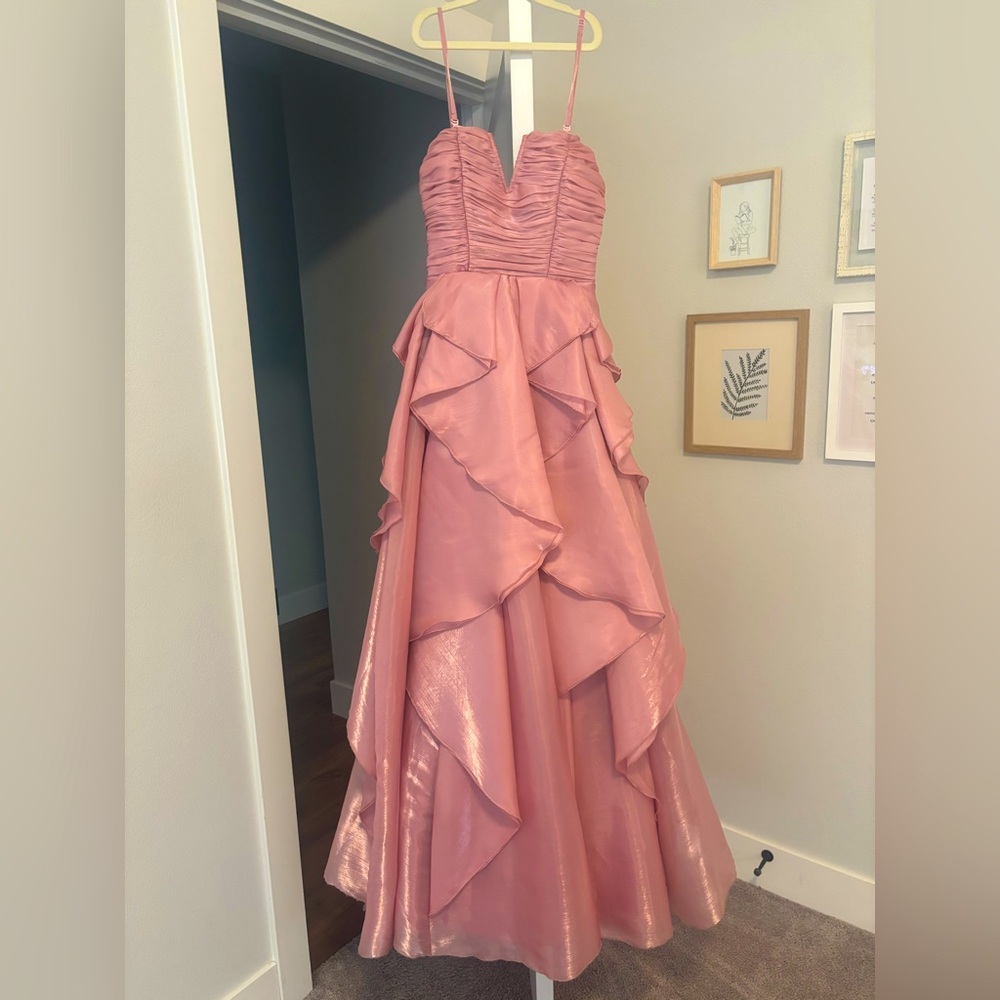 Pink layered prom maxi dress removable straps macys